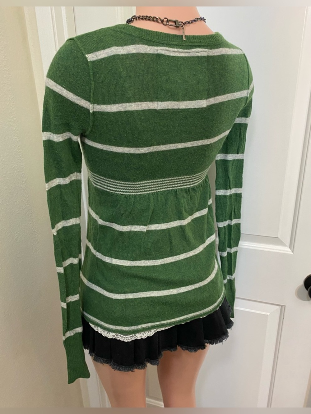 Y2k vintage Abercrombie green and white striped babydoll long sleeve sweater - Picture 9 of 15